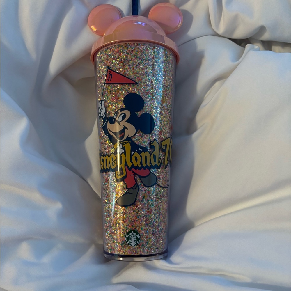 Starbucks Pink-Ear Glitter Mickey Tumbler with Multicolor Sparkle